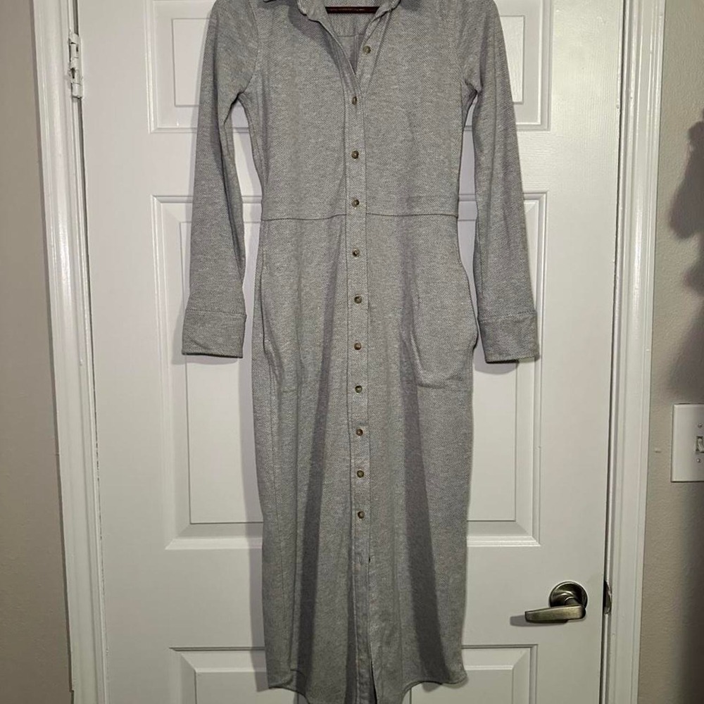 Faherty Heather Gray Button Front Long Sleeve Maxi Shirt Dress Womens XS